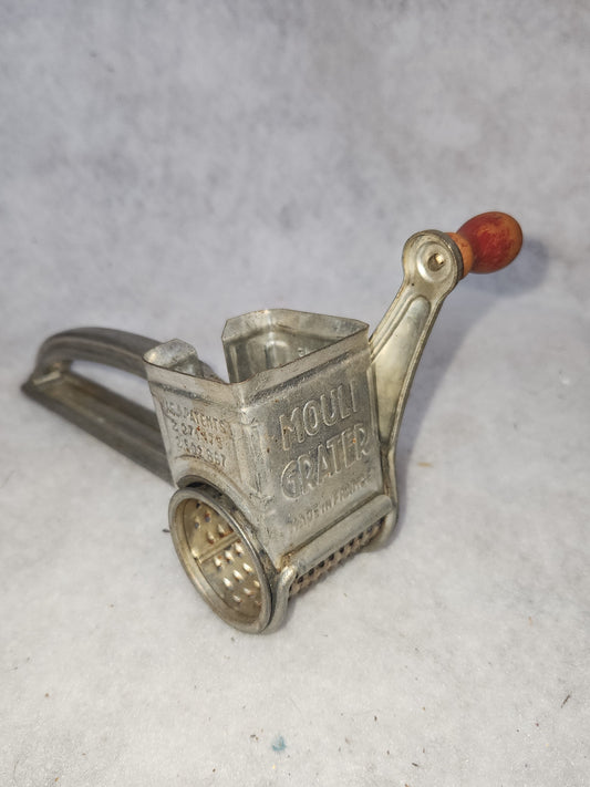 Vintage Mouli Cheese Grater Grinder With Wood small amount of Red Handle Made in France kit61