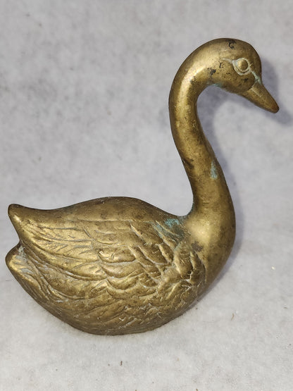 Vintage Solid Brass swimming swan patina br130