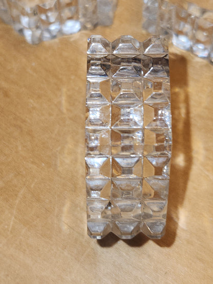Vintage Crystal Pressed Glass Napkin Holder Rings Diamond Point Design Set of 6 1970s MCM