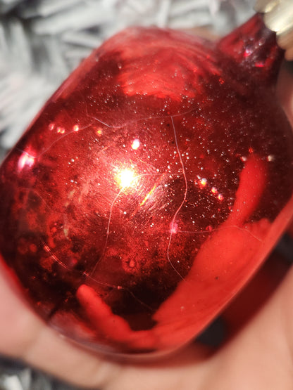 Vintage Red Indent Glass Christmas Ornament Made in USofA vo13