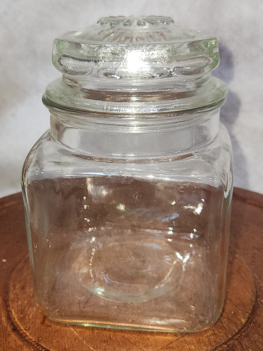 Vintage Clear Heavy Square Glass Canister Jar with Lid gl951