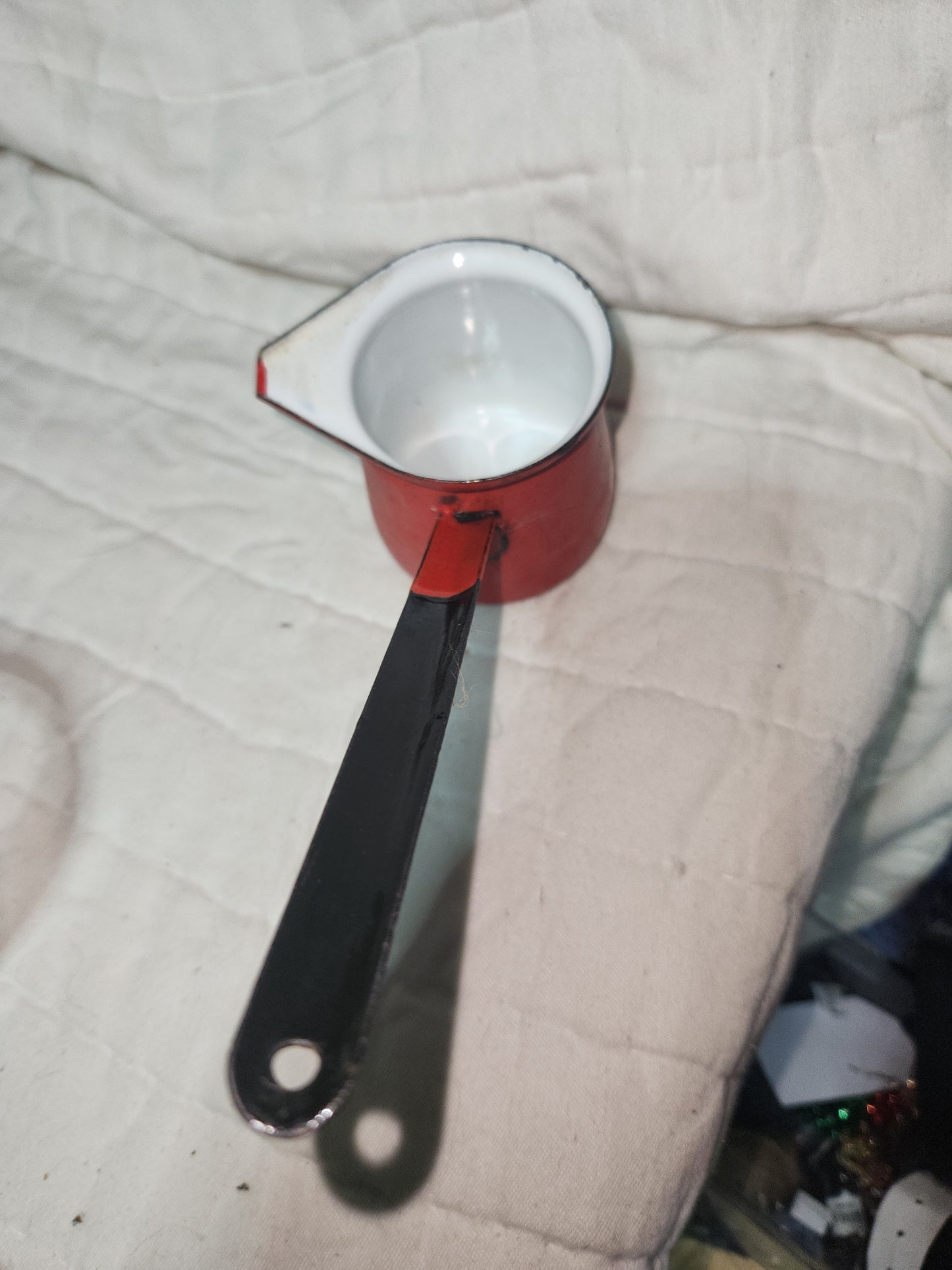 Vintage Red White Black Enamel Milk Butter Warmer en81