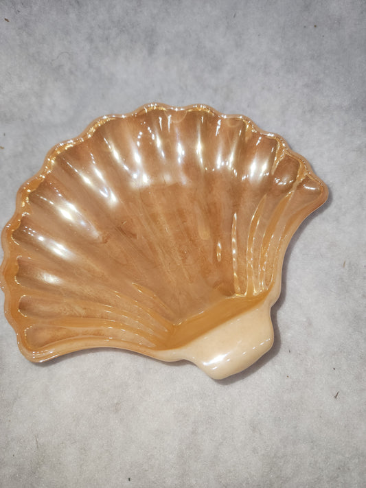 Vintage Anchor Hocking Fire King Peach Lusterware Clam Shell Candy Dish gl605