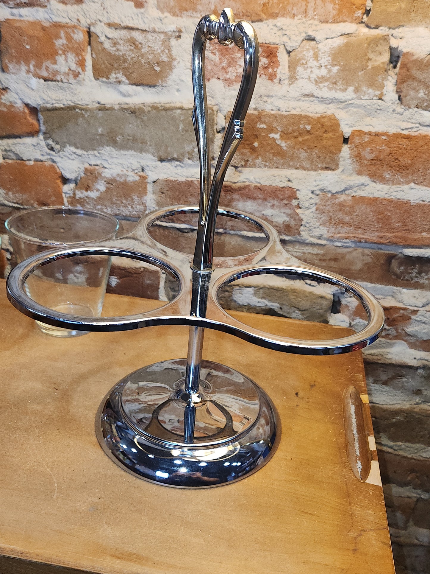 Kromex Three Cup Glass and Metal Condiments Lazy Susan kit21