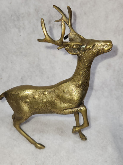 Vintage Solid Brass Doe and 8 Point Prancing Buck Korea br150
