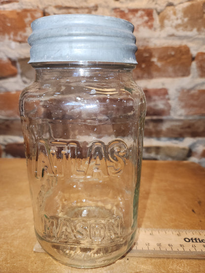 Vintage Atlas Mason Square Quart Jar Zinc Atlas Lid at9