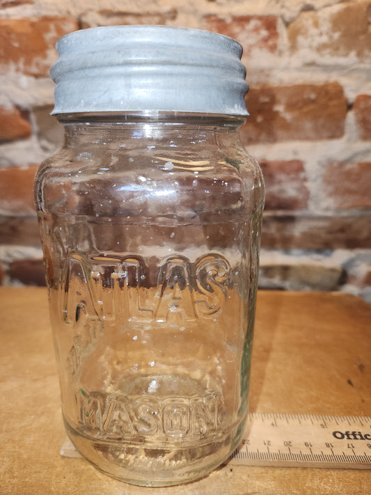 Vintage Atlas Mason Square Quart Jar Zinc Atlas Lid at9