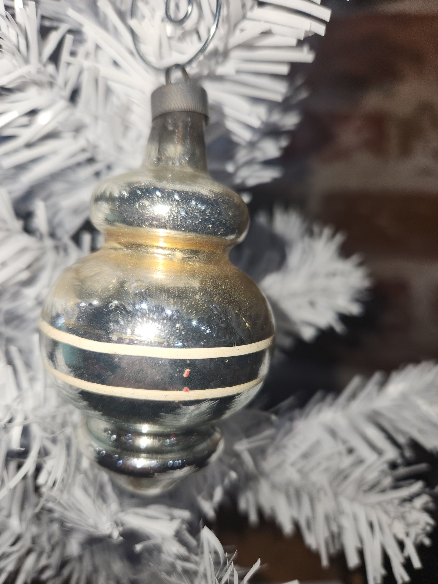 Vintage Premier Glass Christmas Ornament Lantern Silver Gold White vo8
