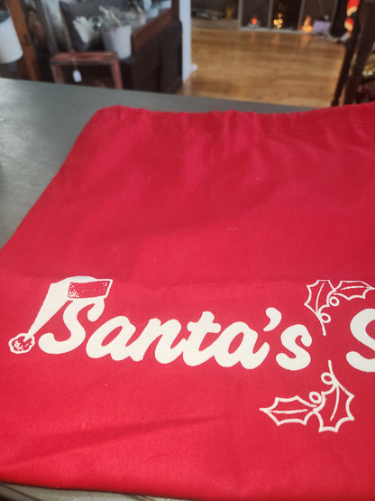 Vintage Christmas Avon Santa's Sack Gift Toy Bag Red Drawstring 19" x 14"  av12