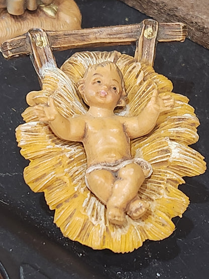 Vintage Fontanini Depose 1983 made in Italy Jesus Mary Joseph, 3 wise men, camel, goat, sheep, Angel stable