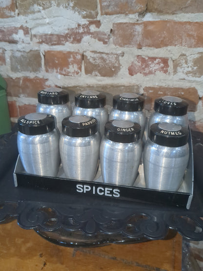 Kromex Vintage Aluminum Spice Set With Rare Flour And Sugar Shakers alum110