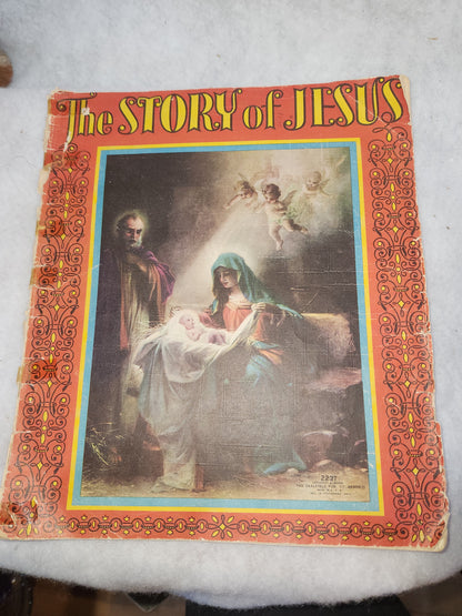 Vintage "The Story of Jesus" 2237 1939 Copyright Saalfield Publishing Co. USA Linen Large 12.5"
