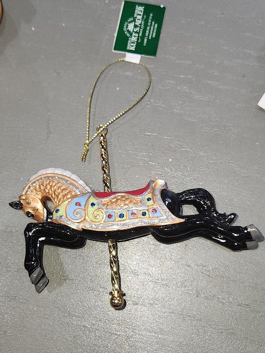 4" Resin Carousel Ornament Black Armored Horse co3
