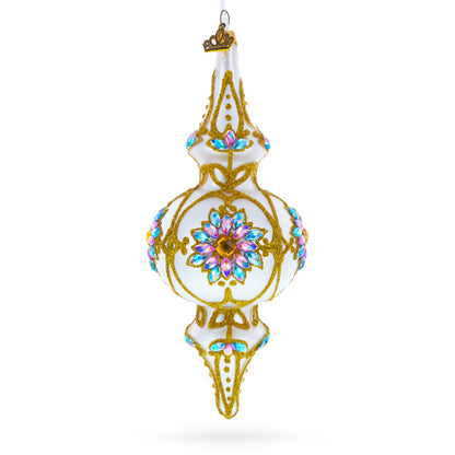 Pearl White Baroque Double-Ended Finial Drop Glass Christmas Ornament