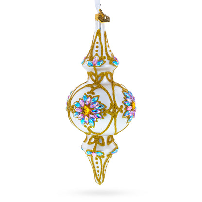 Pearl White Baroque Double-Ended Finial Drop Glass Christmas Ornament