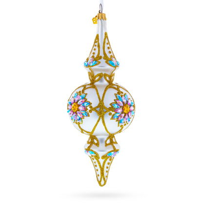 Pearl White Baroque Double-Ended Finial Drop Glass Christmas Ornament
