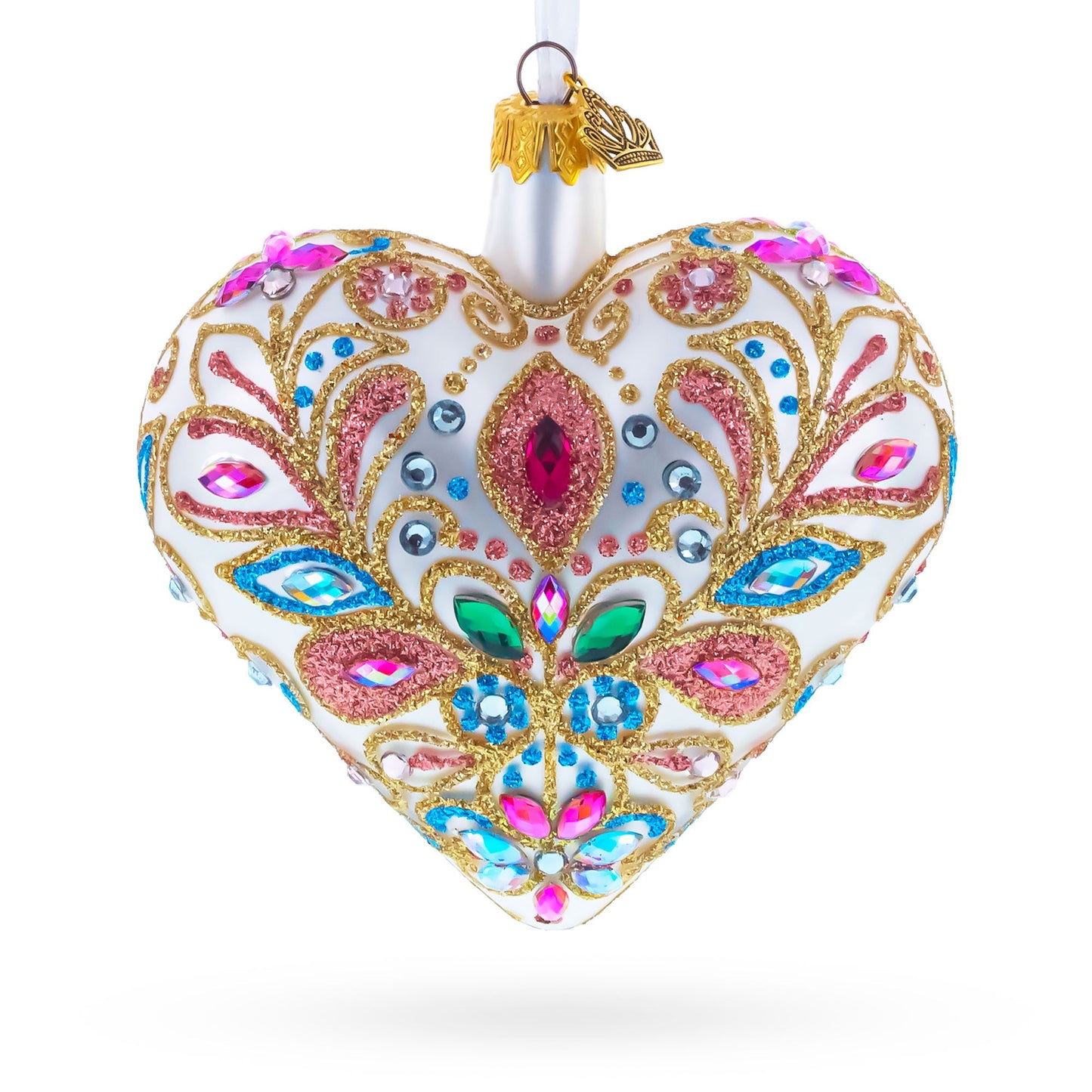 Gilded Baroque Gem Heart Glass Ornament