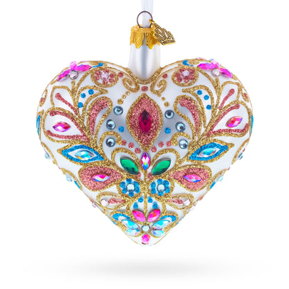 Gilded Baroque Gem Heart Glass Ornament