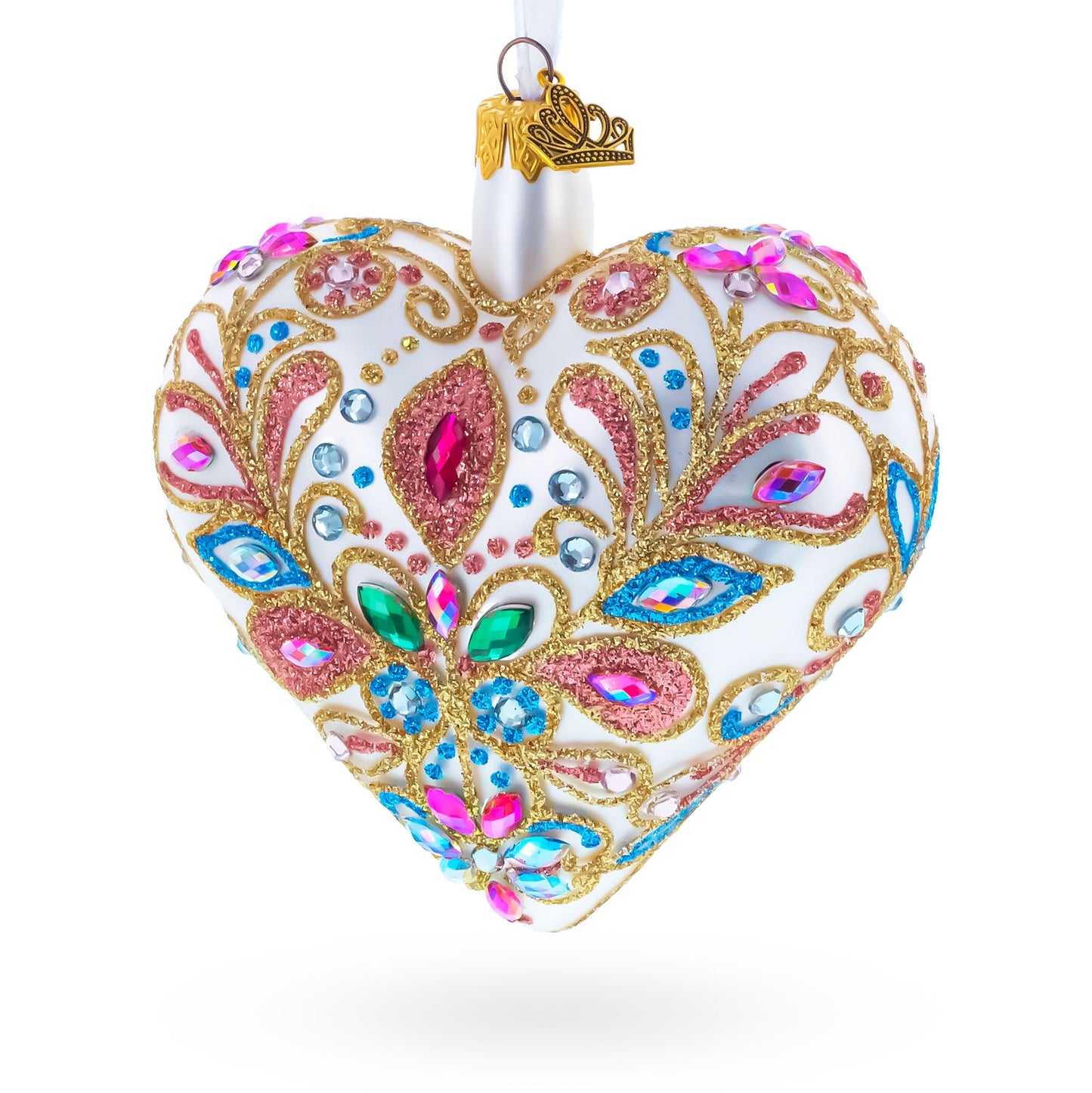 Gilded Baroque Gem Heart Glass Ornament
