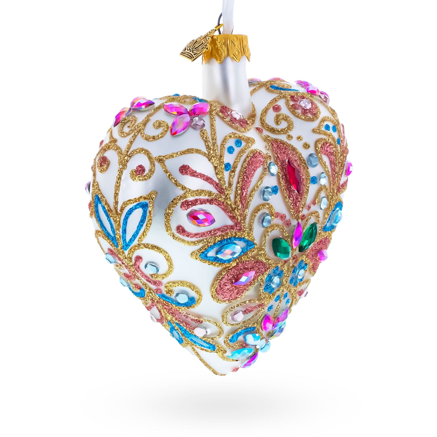 Gilded Baroque Gem Heart Glass Ornament