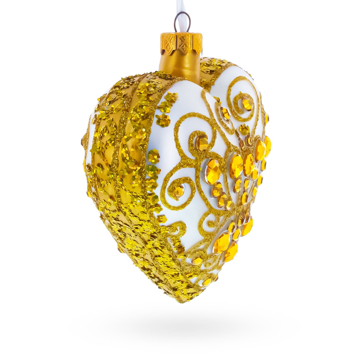Regal Gold Filigree Heart Glass Ornament