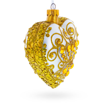 Regal Gold Filigree Heart Glass Ornament