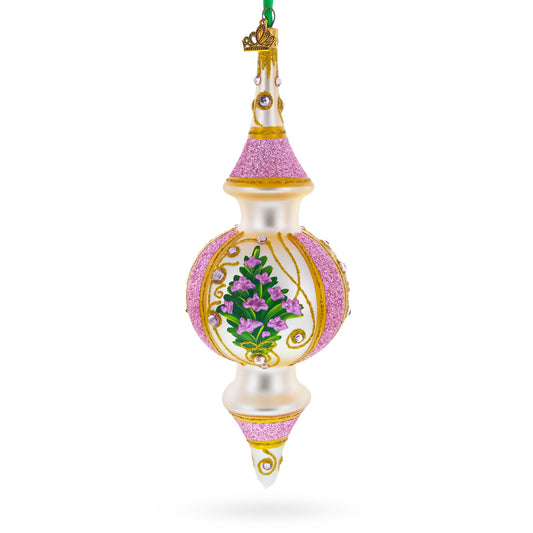 Pink Embossed  Blossom Double-Ended Finial Drop Glass Christmas Ornament