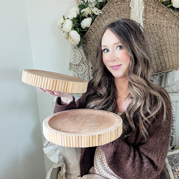 Fluted Wooden Display Trays, Set of Two  NOT AVAILABLE AT MINDEN LOCATION