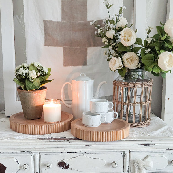 Fluted Wooden Display Trays, Set of Two  NOT AVAILABLE AT MINDEN LOCATION