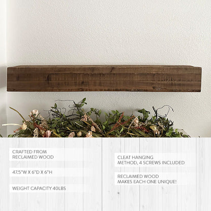 47 Inch Reclaimed Rustic Natural Wood Mantle  NOT AVAILABLE AT MINDEN LOCATION